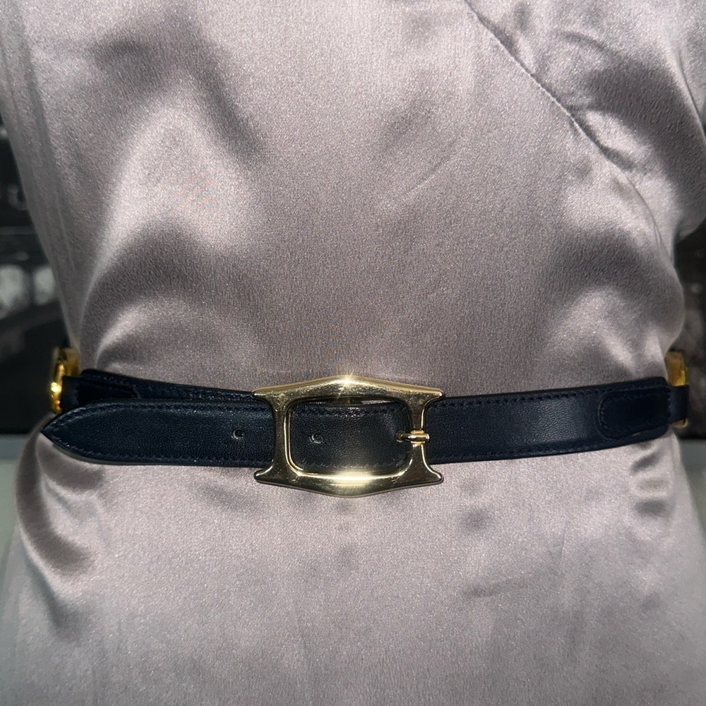 “i Santi” Women’s Belt Made In Italy Black With Gold Tone Hardware Size M - Picture 3 of 10